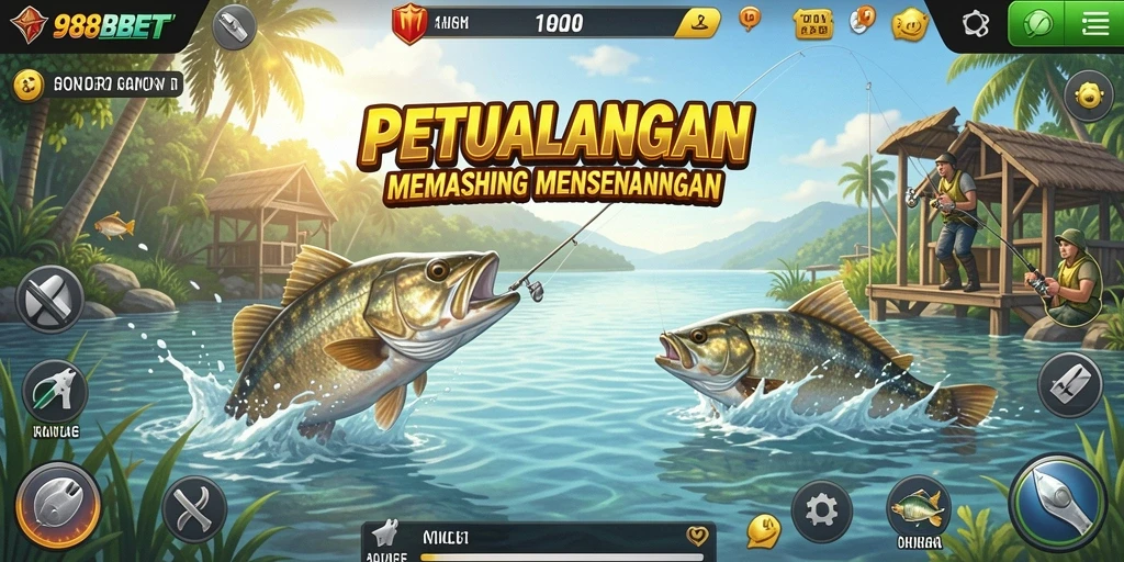 Screenshot 988BET menunjukkan keseruan menangkap ikan di berbagai lokasi.