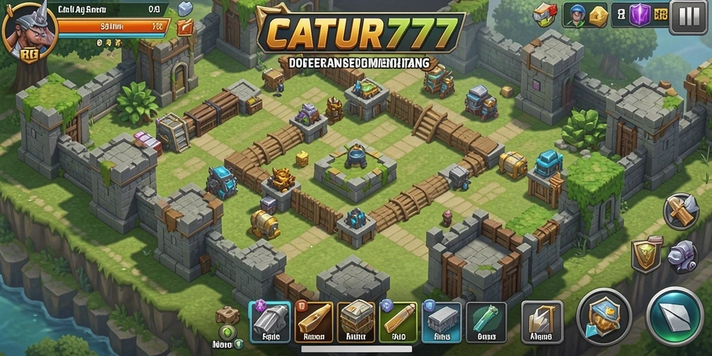Tampilan gameplay menegangkan dalam CATUR777 yang memikat pemain Tower Defense.
