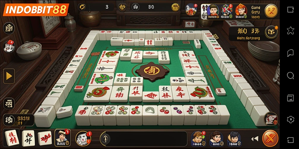 Screenshot gameplay INDOBIT88 menampilkan suasana Mahjong yang seru.