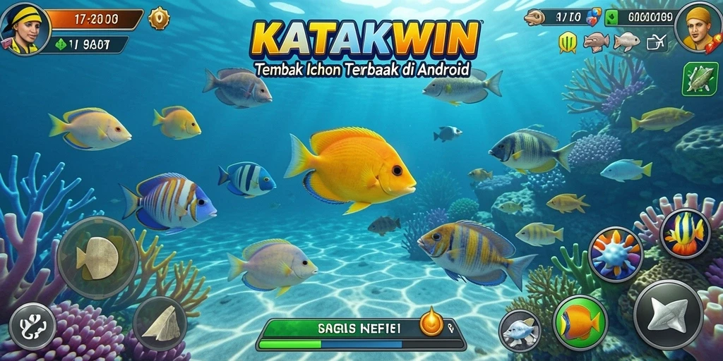 Tampilan gameplay KATAKWIN yang intens dengan aksi menembak ikan.