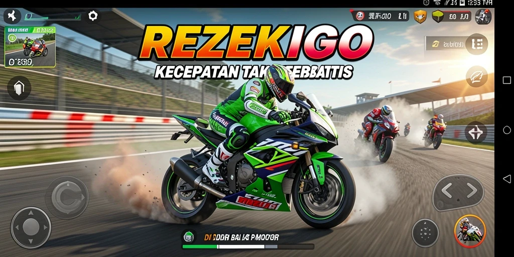 Screenshot gameplay REZEKIGO dengan aksi balapan motor yang seru.