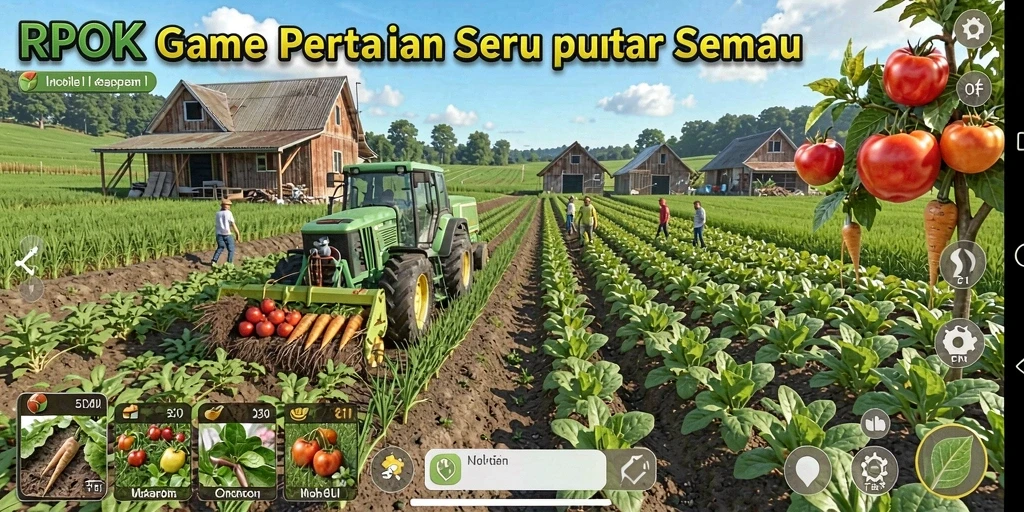 Screenshot permainan RPOK menunjukkan ladang yang hijau dan subur.