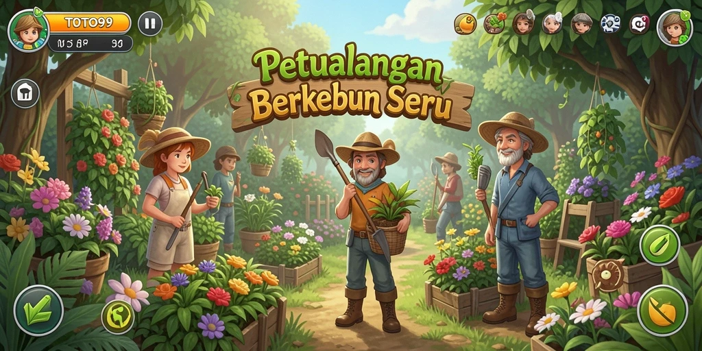 Tampilan gameplay TOTO99 dengan kebun yang subur dan hewan ternak.